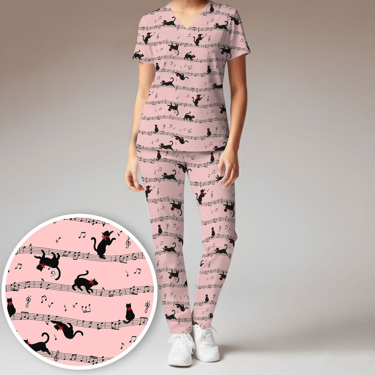 Dancing Black Cat Music Nurse Scrub Set
