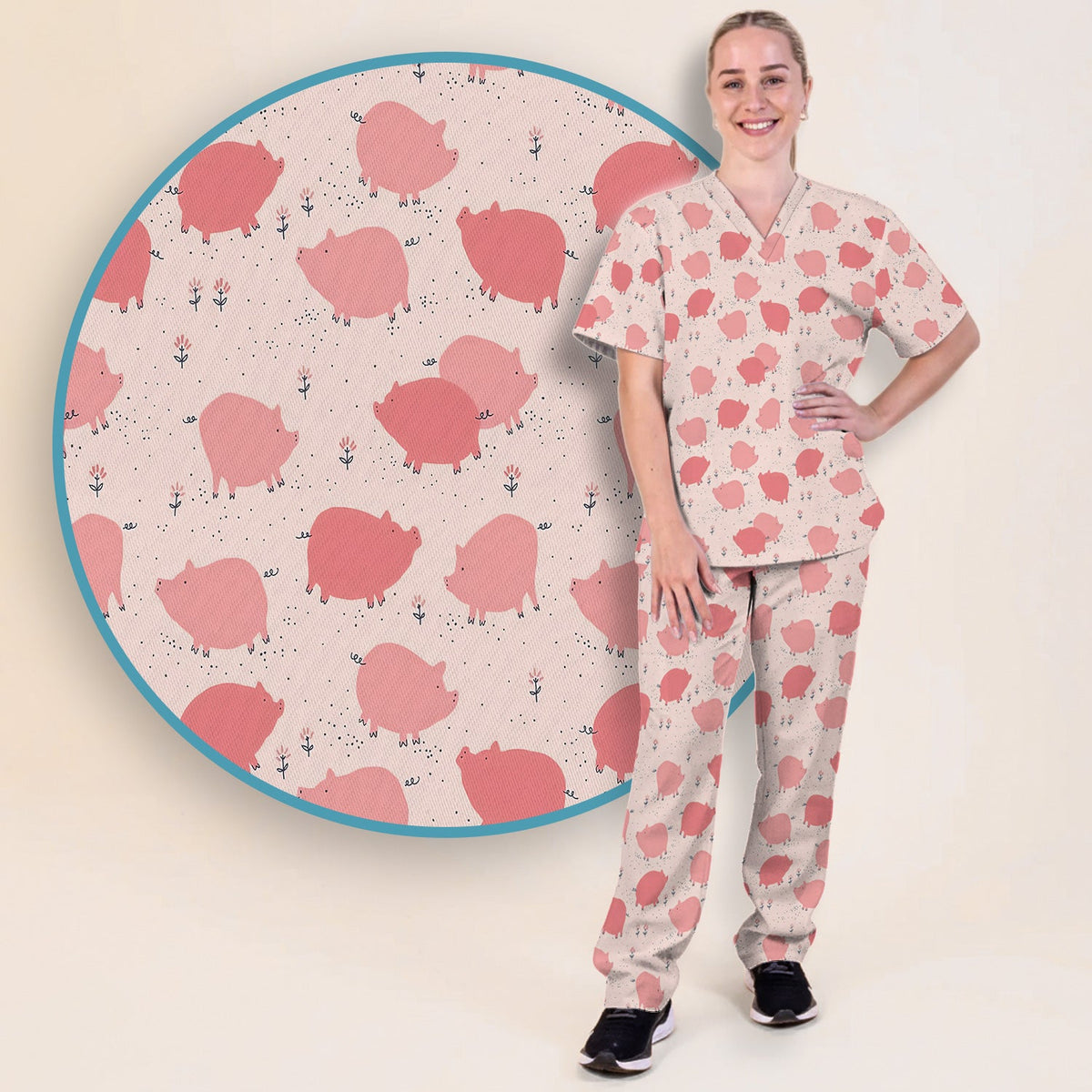 Pink Pig Farm Nurse Scrub Set