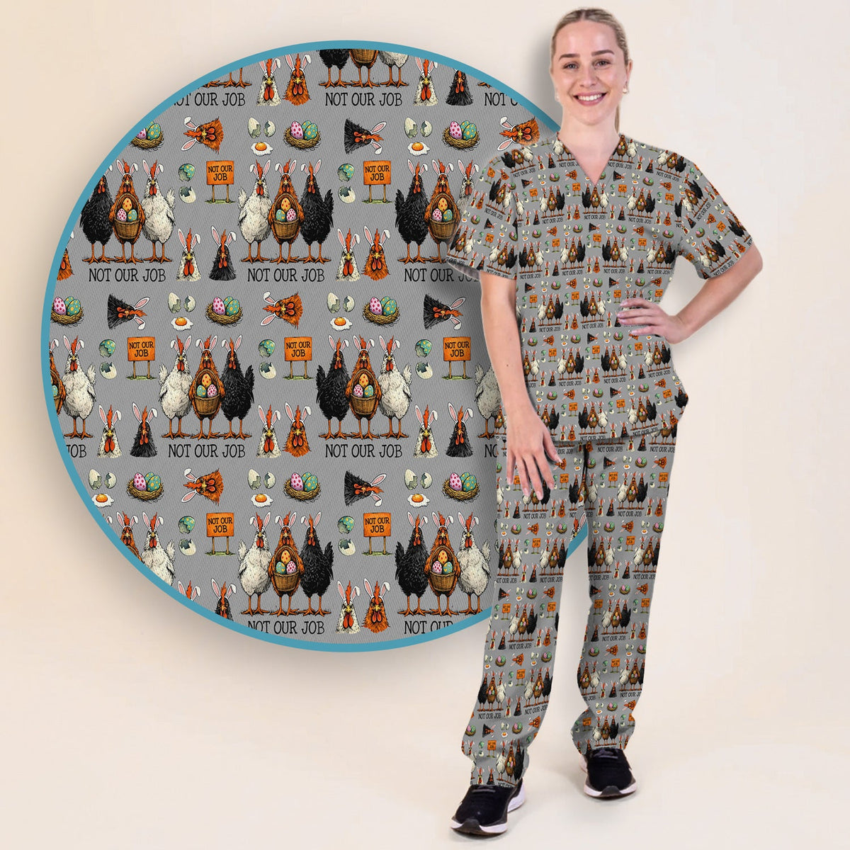 Chicken Humor Nurse Scrub Set - Easter Gift