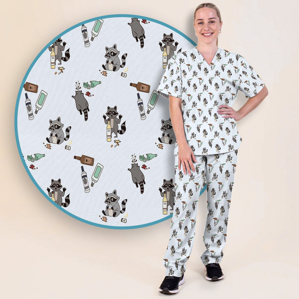 Messy Drunk Raccoon Nurse Scrub Set