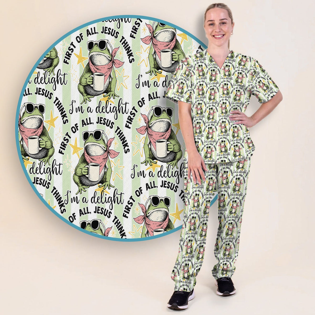 Frog Coffee Quote Nurse Scrub Set