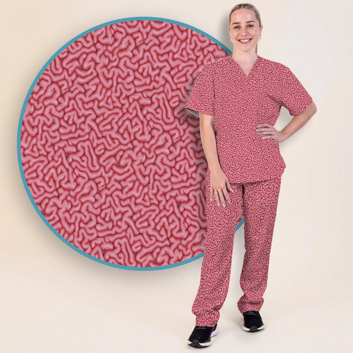 Pink Brain Anatomy Nurse Scrub Set