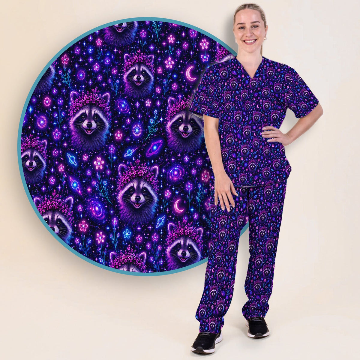Galaxy Raccoon Nurse Scrub Set