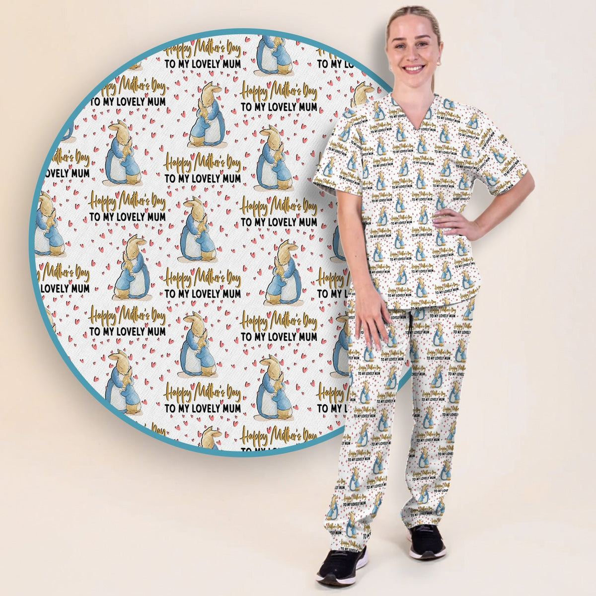 Mothers Day Bunny Love Nurse Scrub Set