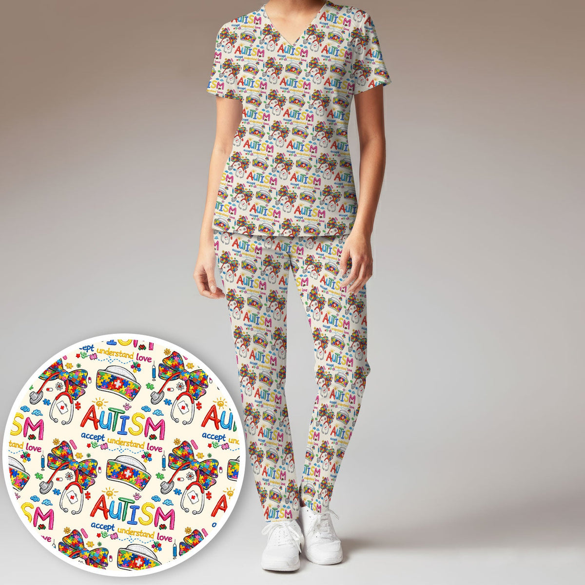 Autism Awareness Accept Understand Love Nurse Scrub Set