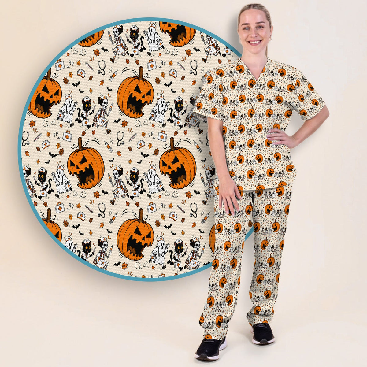 Pumpkin Chasing Nurse Scrub Set - Halloween Gift