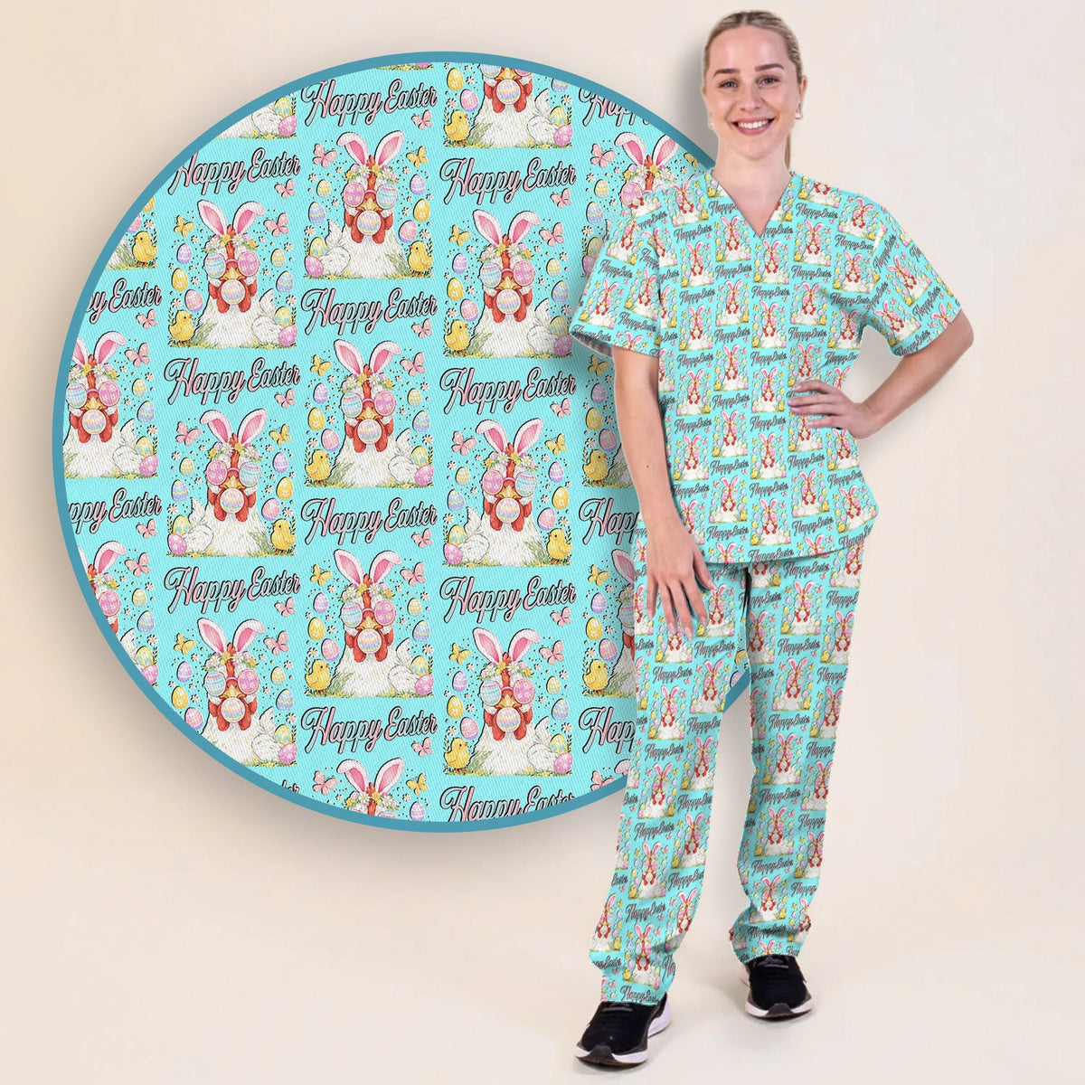 Bunny Eggs Nurse Scrub Set - Easter Gift