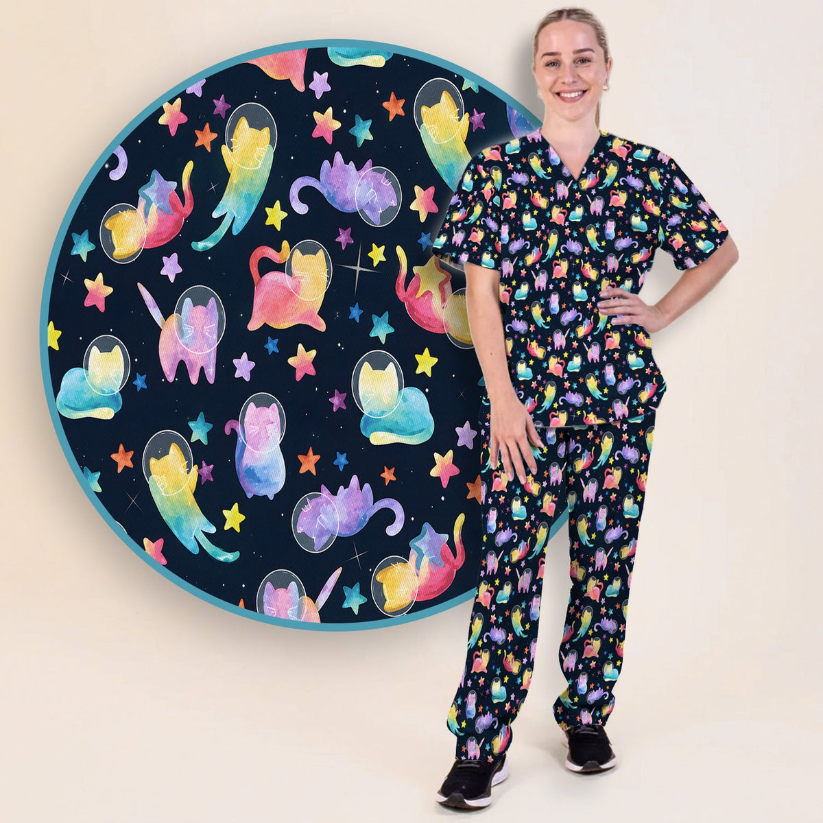 Space Cat Veterinary Nurse Scrub Set