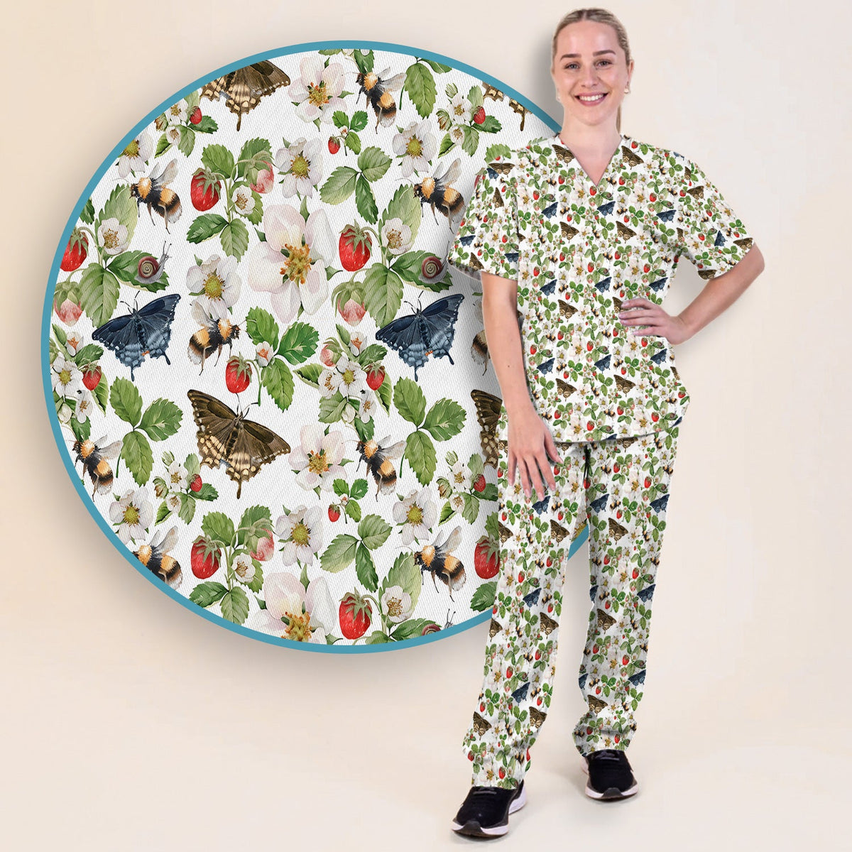 Strawberry Butterfly Garden Nurse Scrub Set