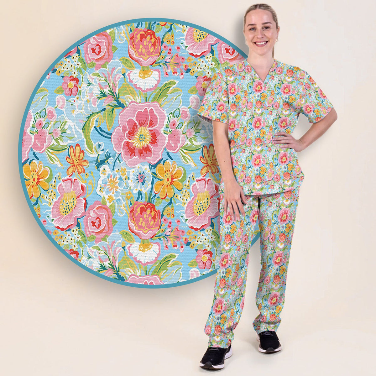 Pastel Tropical Floral Garden Nurse Scrub Set