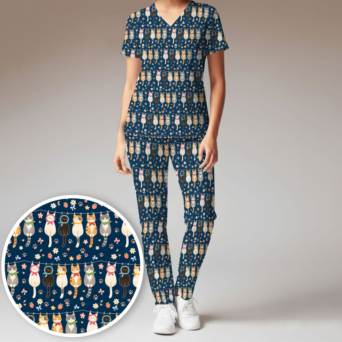Cat Clothesline Nurse Scrub Set
