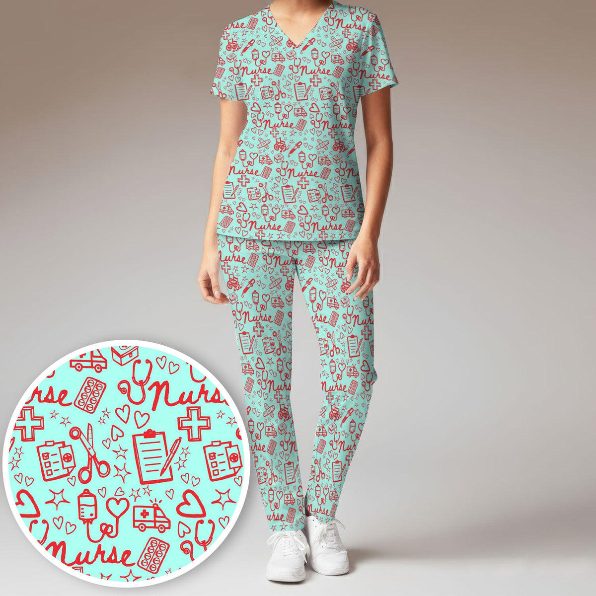 Heart Medical Nurse Scrub Set