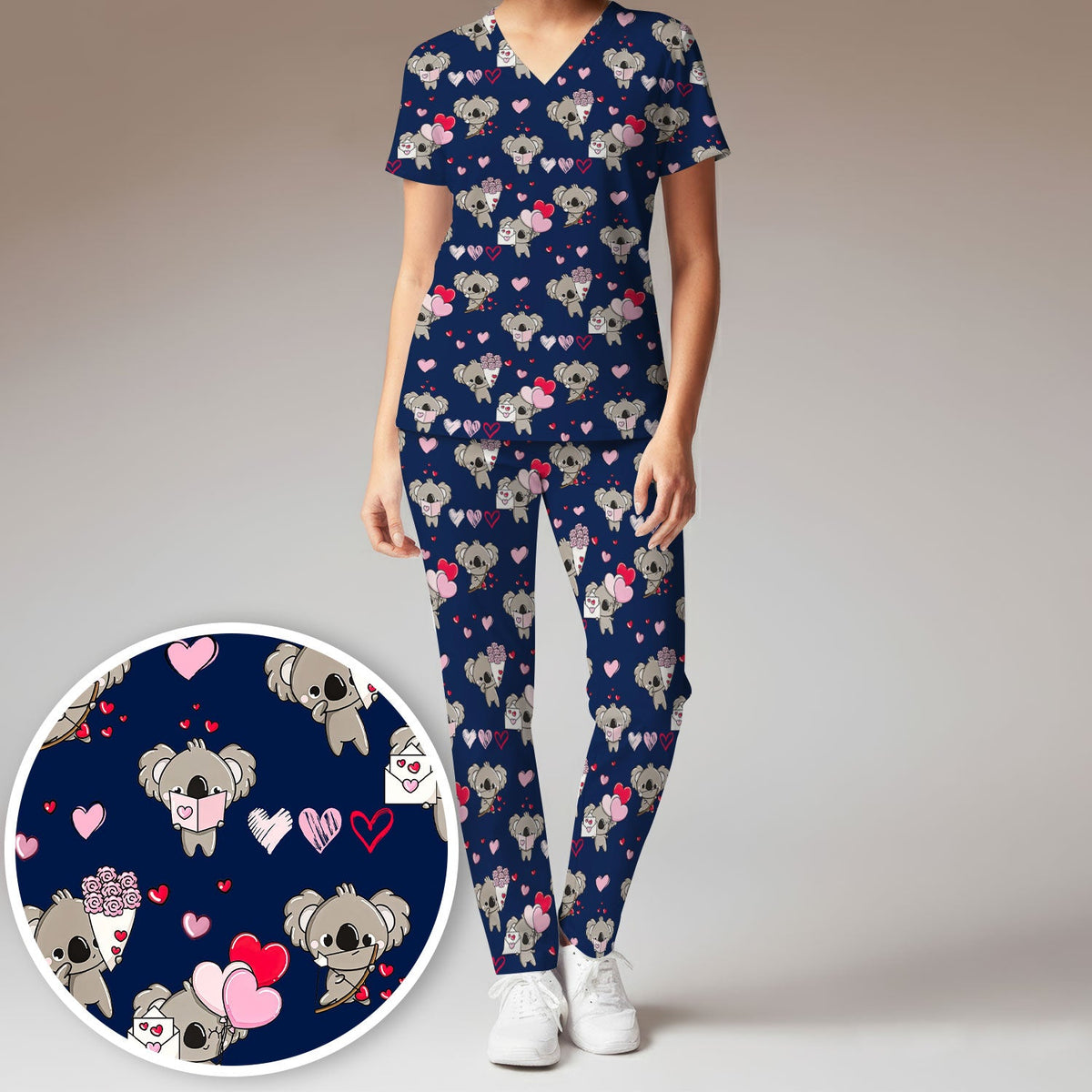 Valentine Koala Holding Flowers Nurse Scrub Set