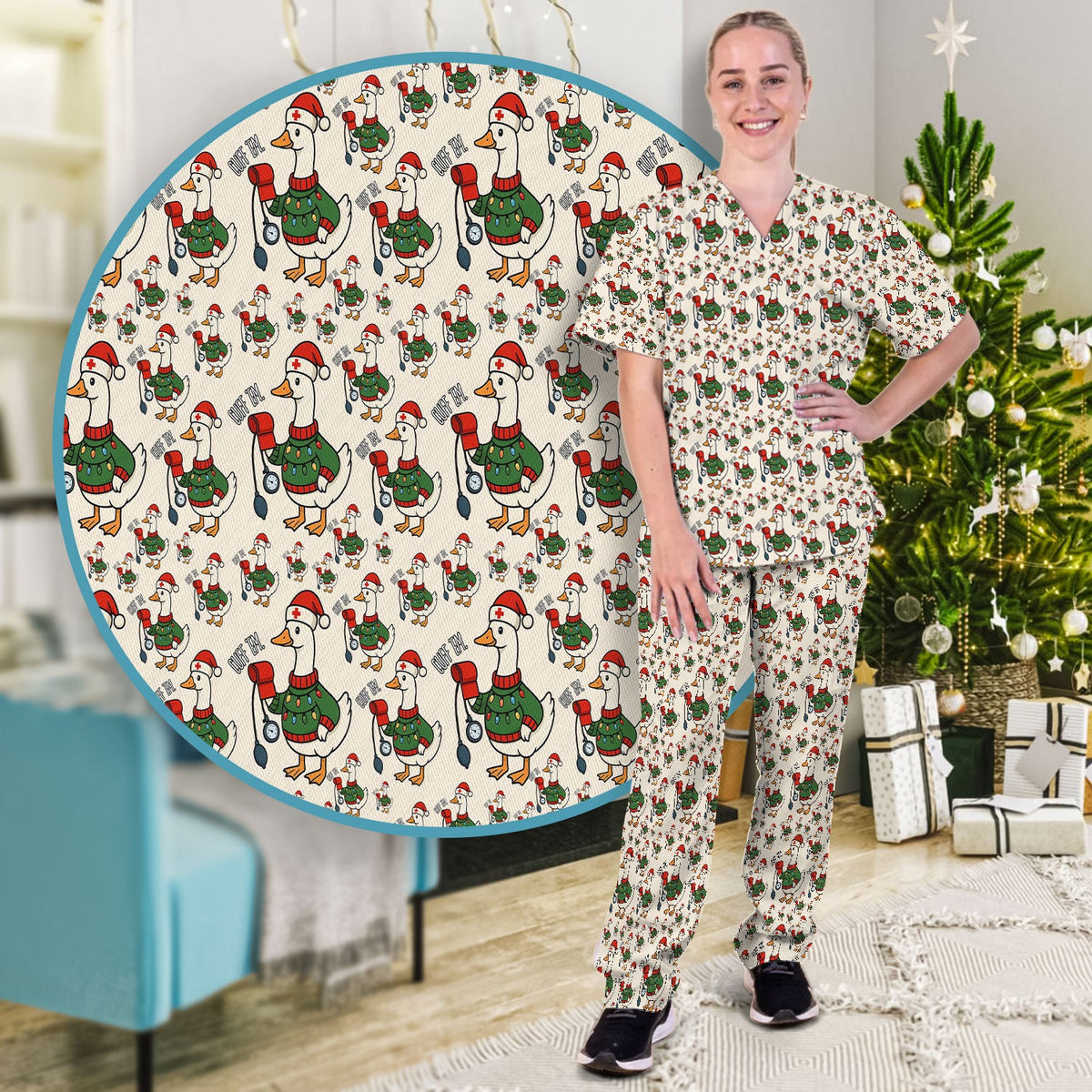 Christmas Duck Nurse Scrub Set
