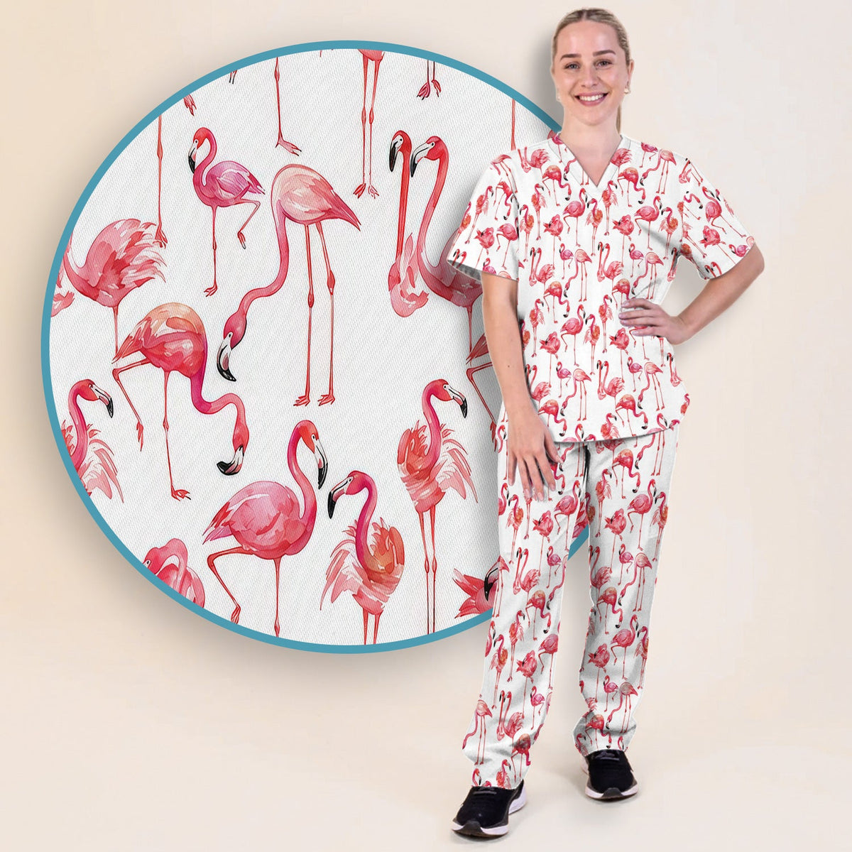 Pink Flamingo Tropical Bird Nurse Scrub Set