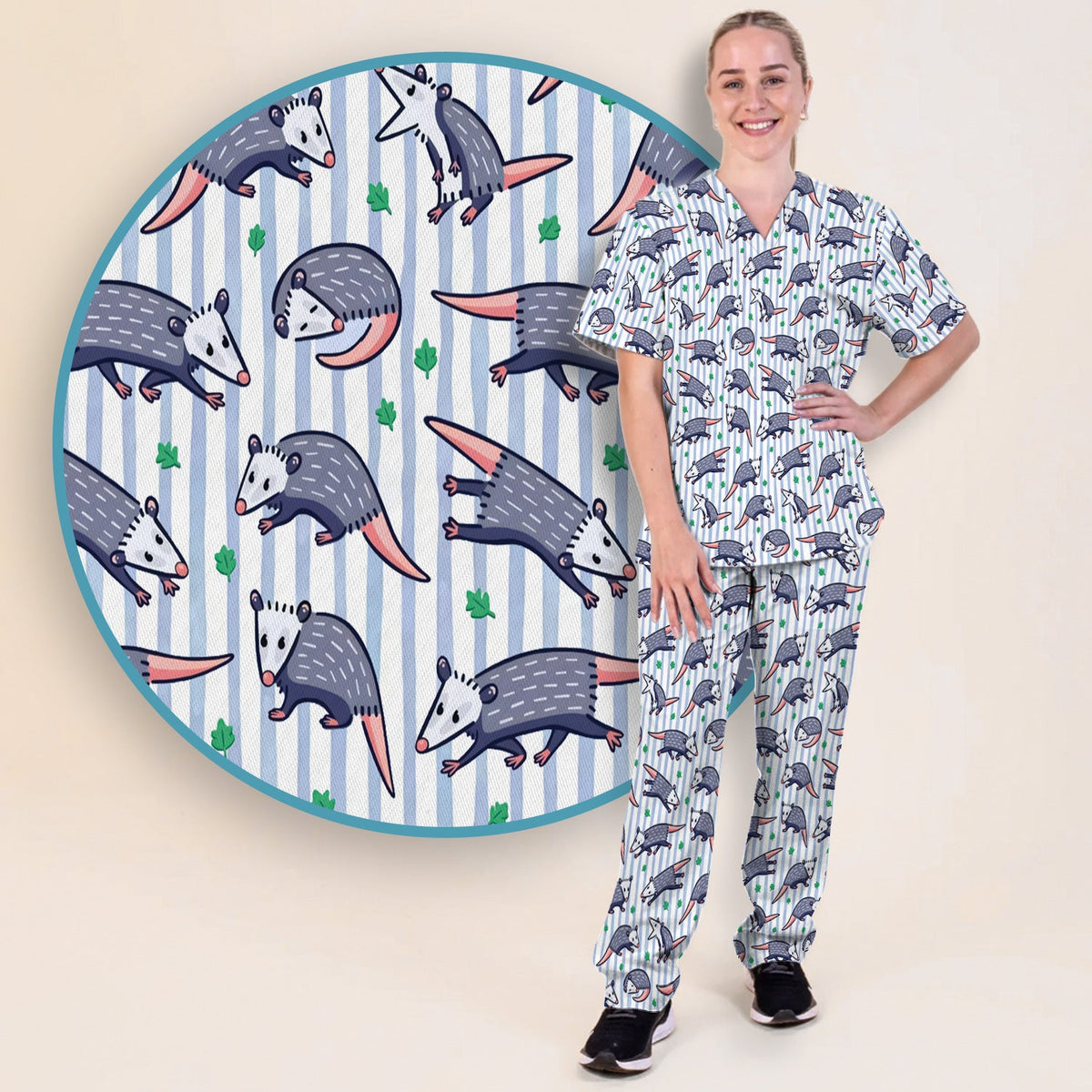 Opossum Blue Stripe Nurse Scrub Set