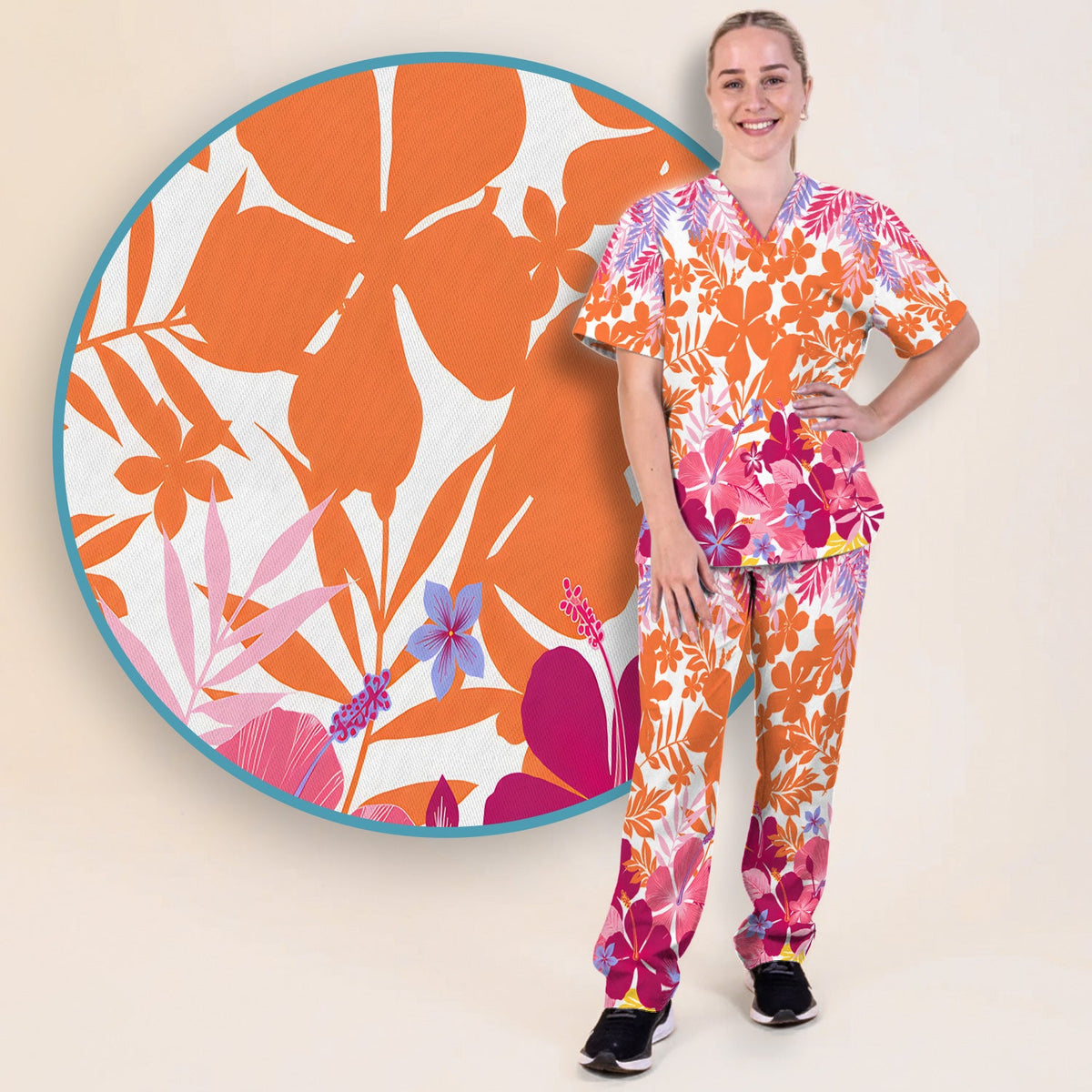Tropical Hibiscus Bloom Nurse Scrub Set