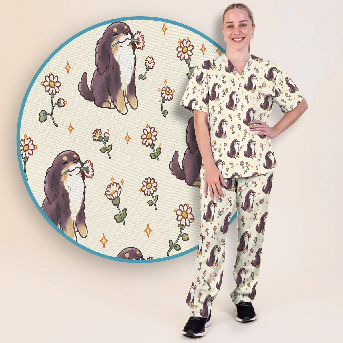 Floral Otter Daisy Nurse Scrub Set