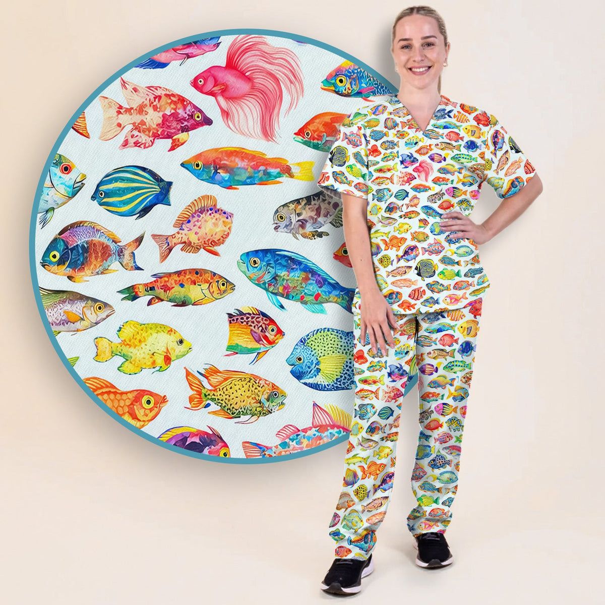 Colorful Tropical Fish Nurse Scrub Set