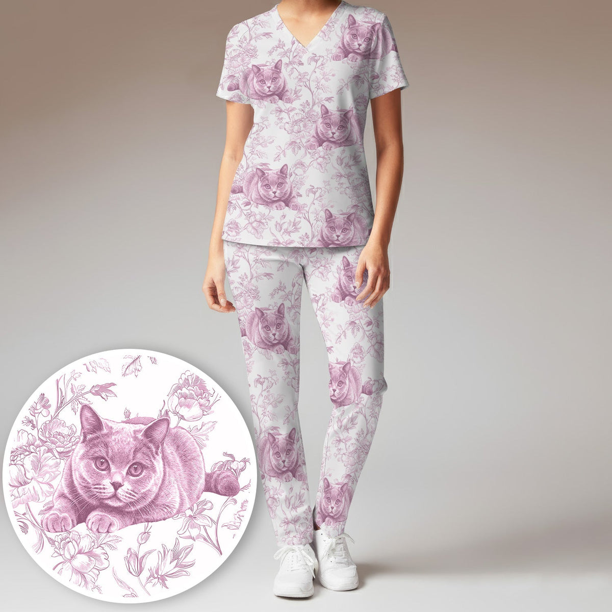 Dog Cat Chinoiserie Nurse Scrub Set