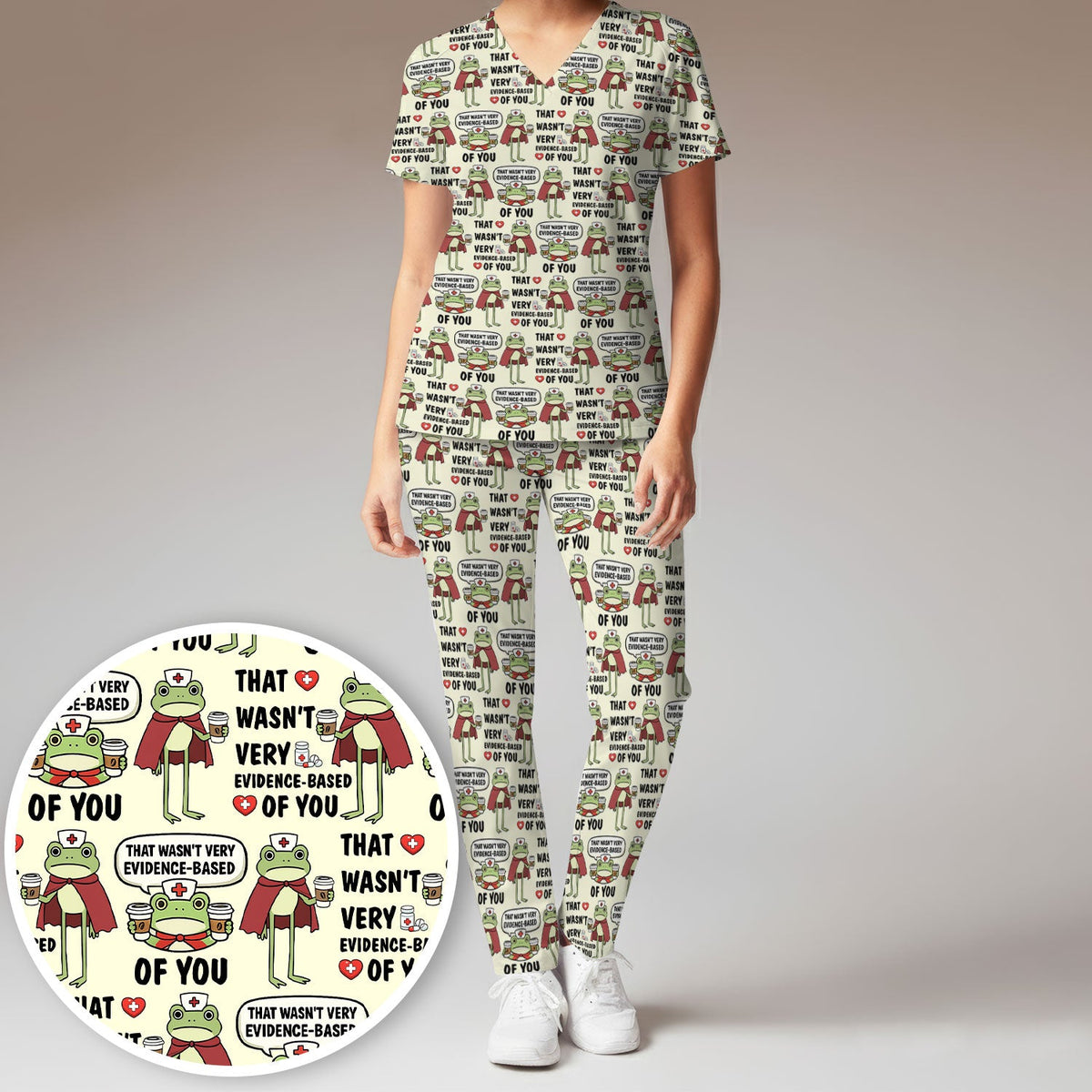 Funny Frog Nurse Quote Medical Pattern, Women's Scrub Set