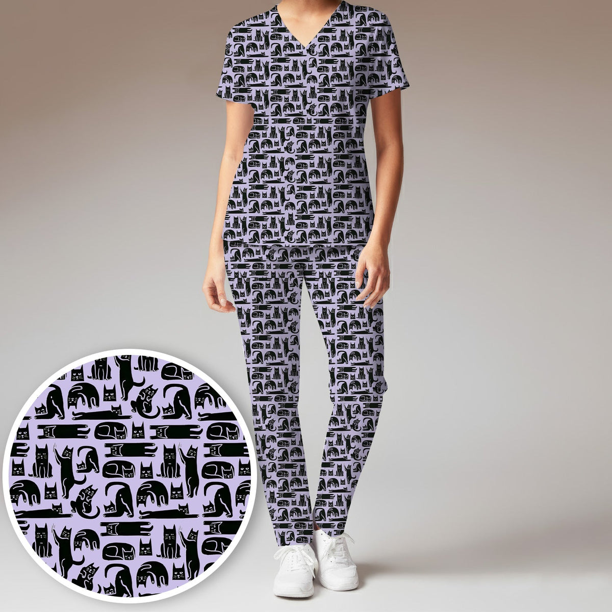 Funny Cat Poses Nurse Scrub Set