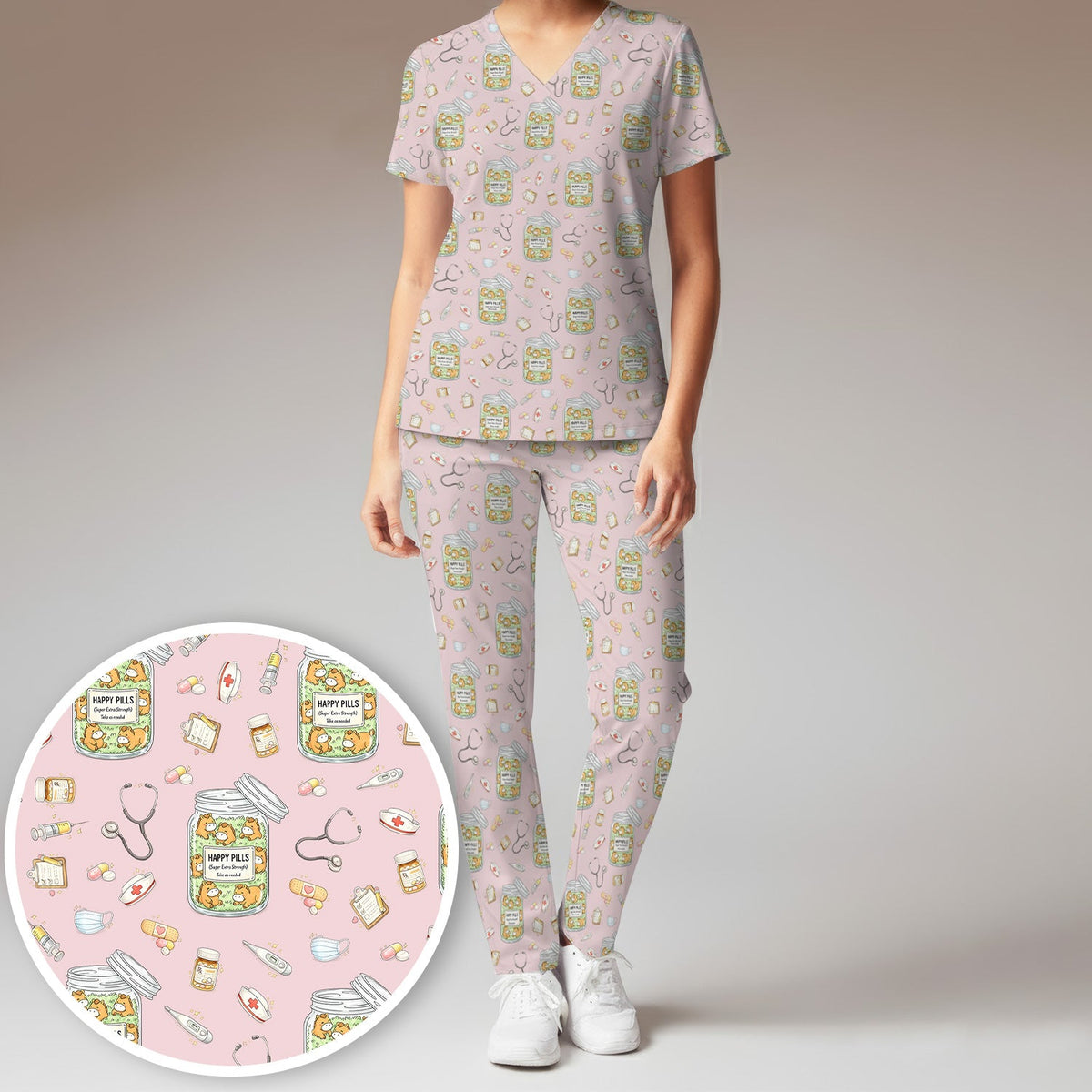 Happy Pills Horse Nurse Scrub Set