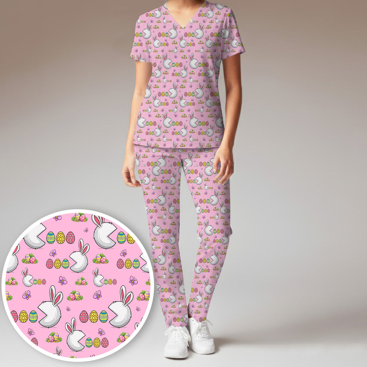 Bunny Colorful Eggs Nurse Scrub Set - Easter Gift