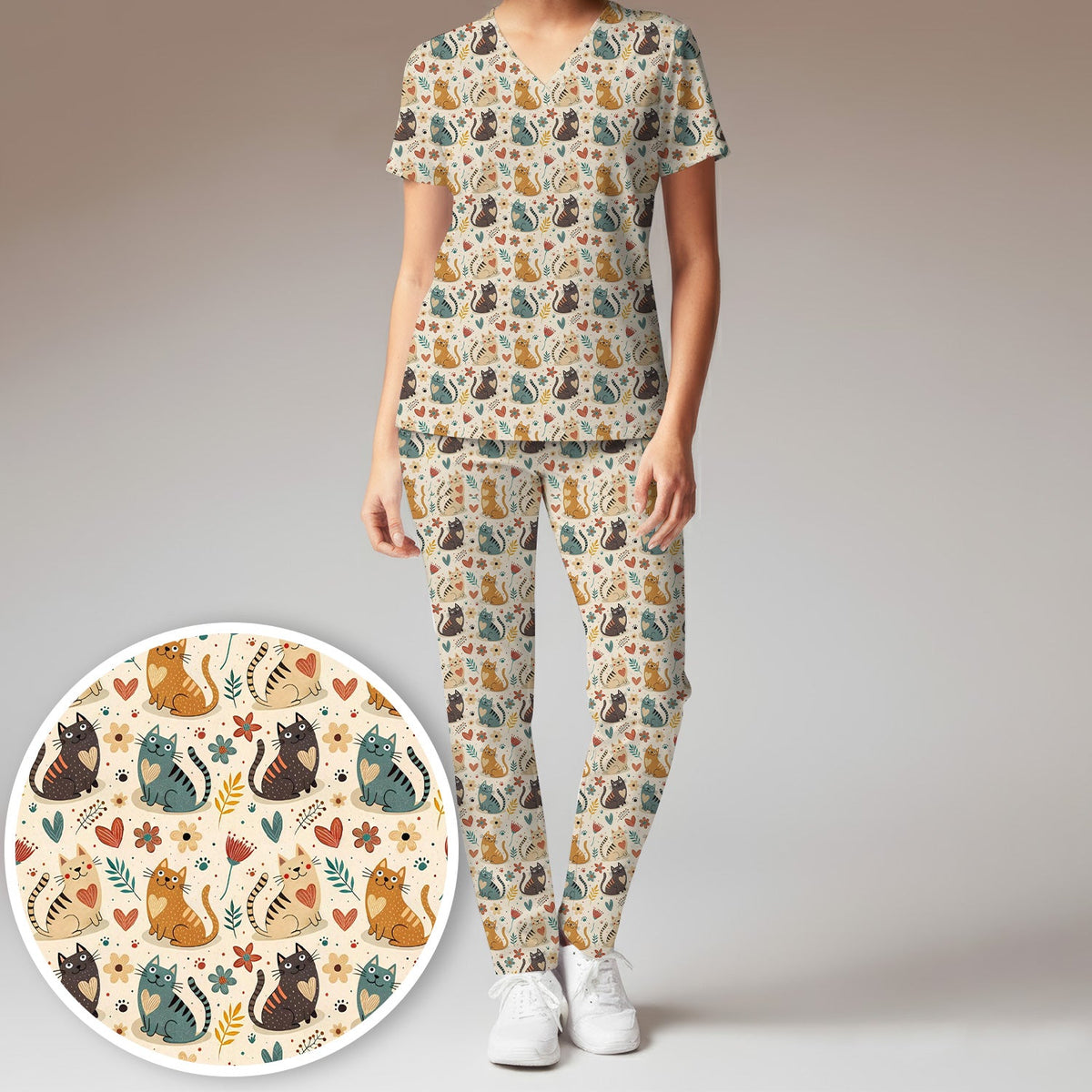 Kitty Floral Nurse Scrub Set