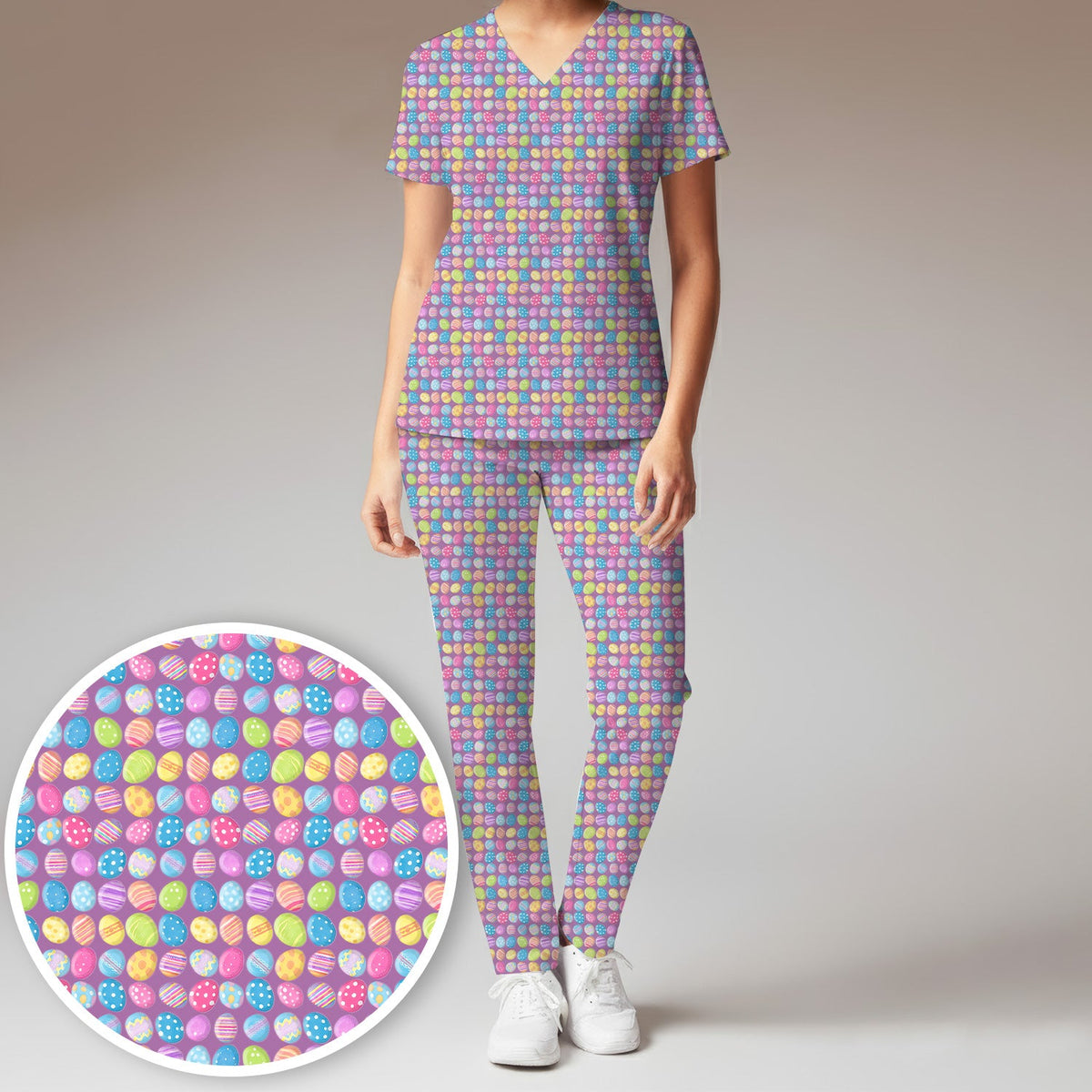 Colorful Easter Eggs Nurse Scrub Set
