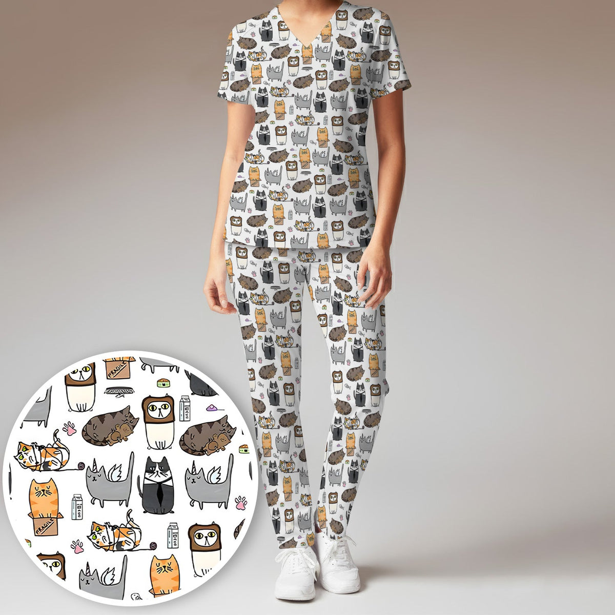 Lazy Cat Doodle Cozy Kitty Nurse Scrub Set