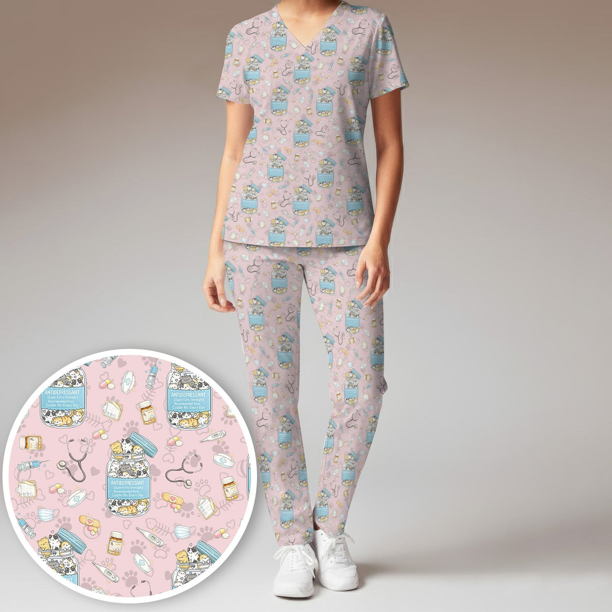 Antidepressant Cat Jar Nurse Scrub Set