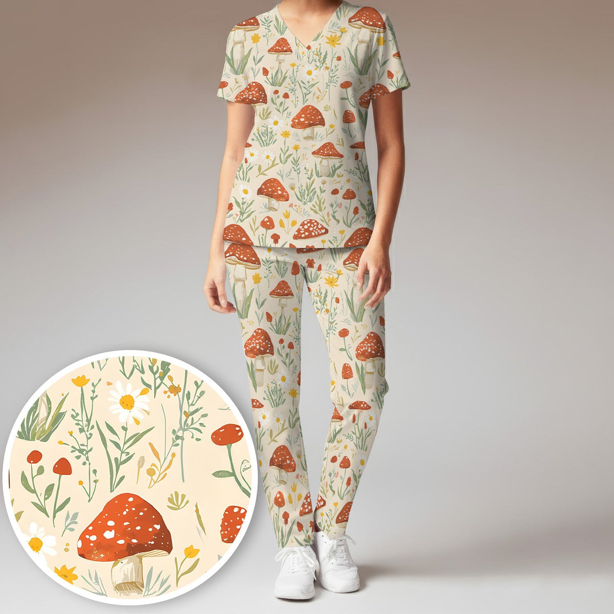 Mushroom Wildflower Nurse Scrub Set