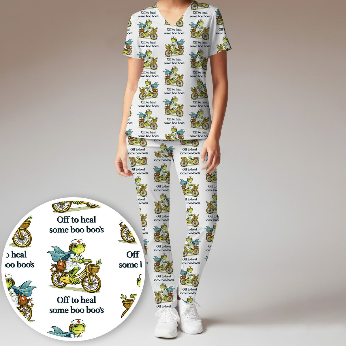 Frog Cycling Nurse Scrub Set