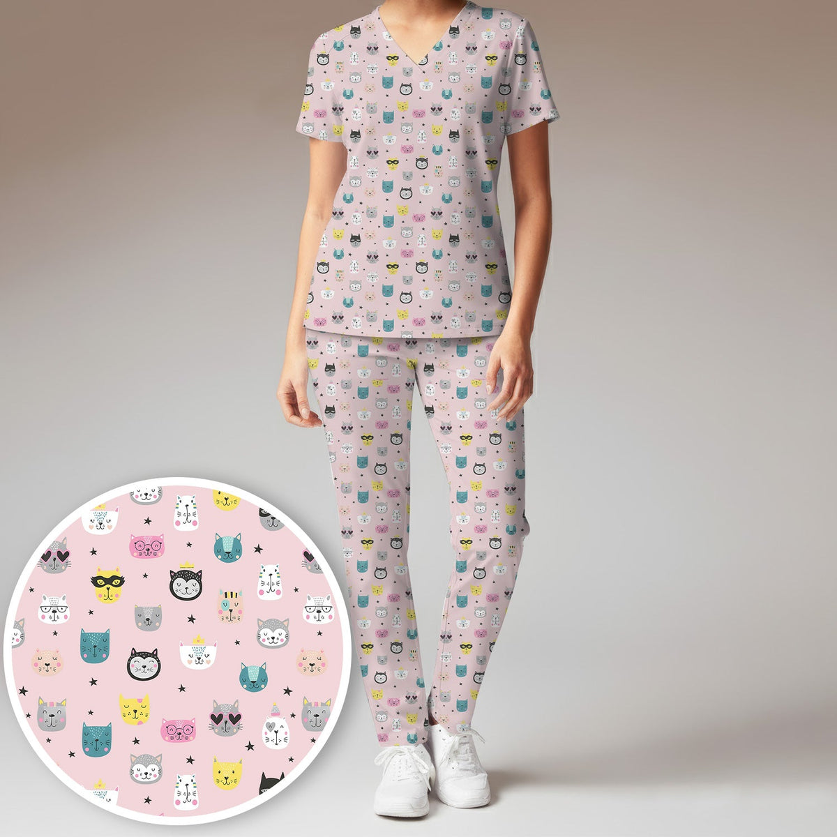 Colorful Kitty Nurse Scrub Set
