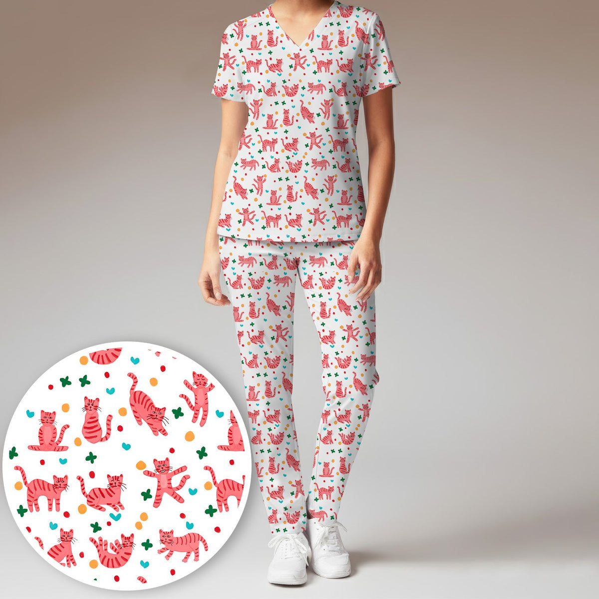 Pink Cat Nurse Scrub Set