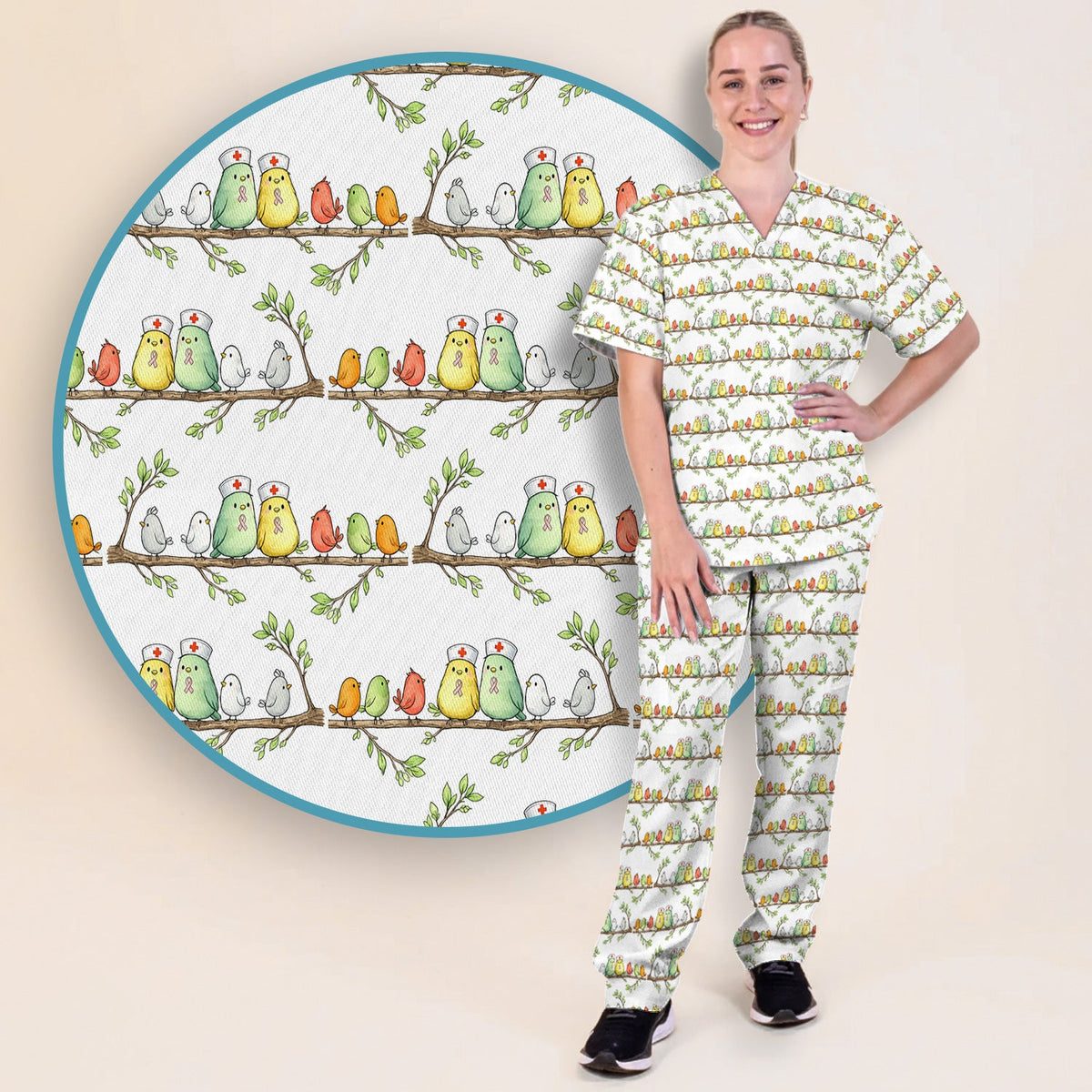 Birds On Branches Nurse Scrub Set