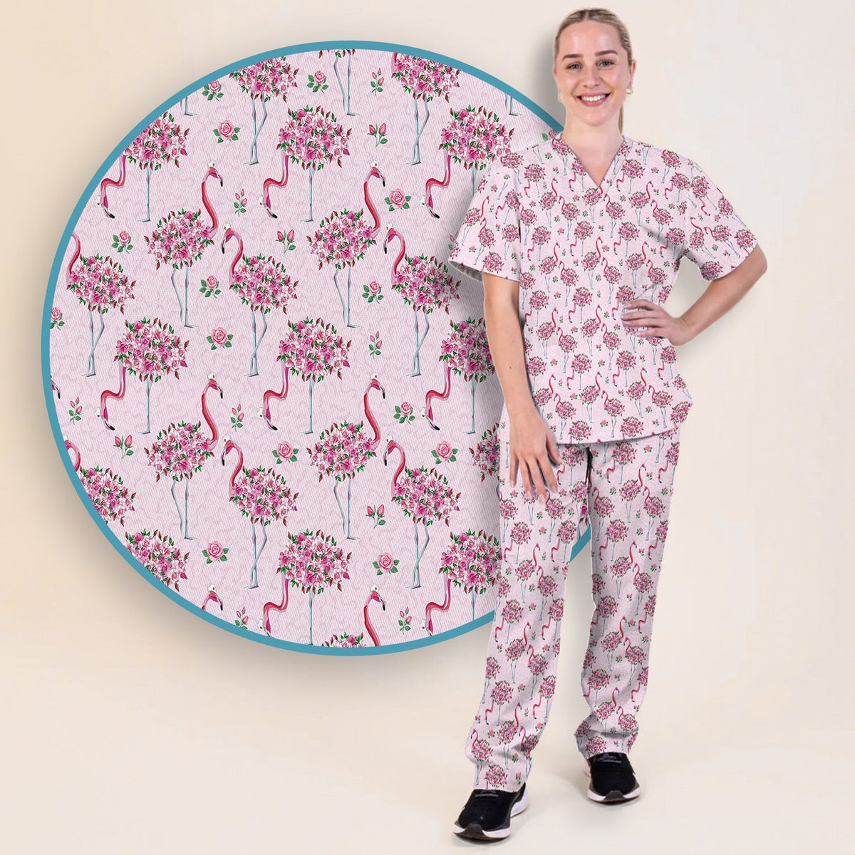 Pink Flamingo Floral Nurse Scrub Set