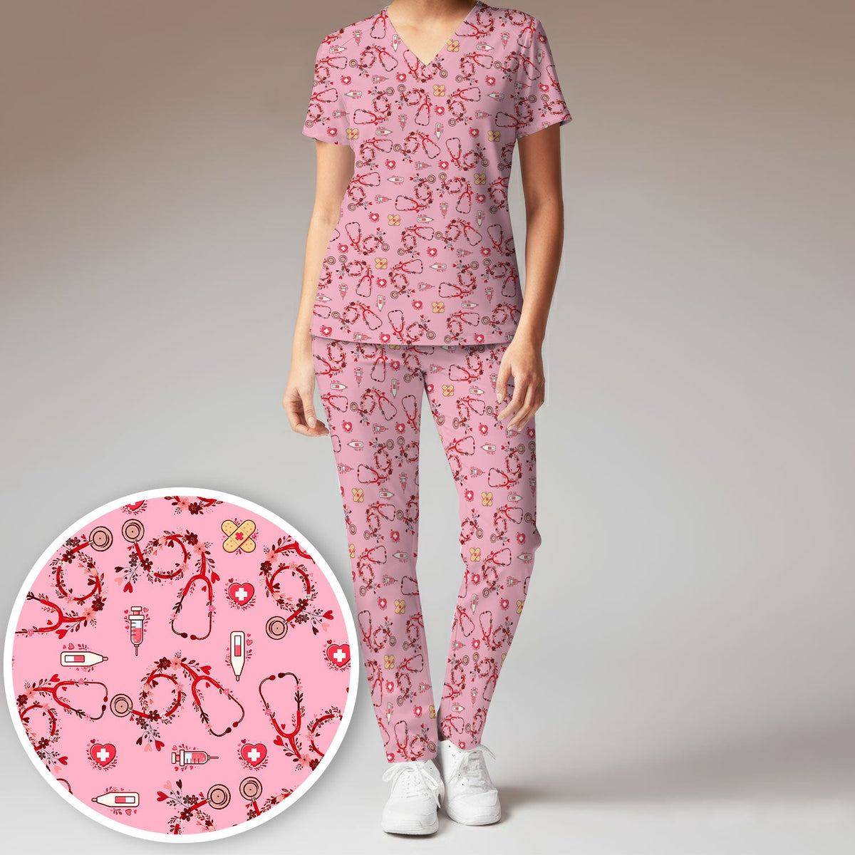 Heart Stethoscope Nurse Scrub Set