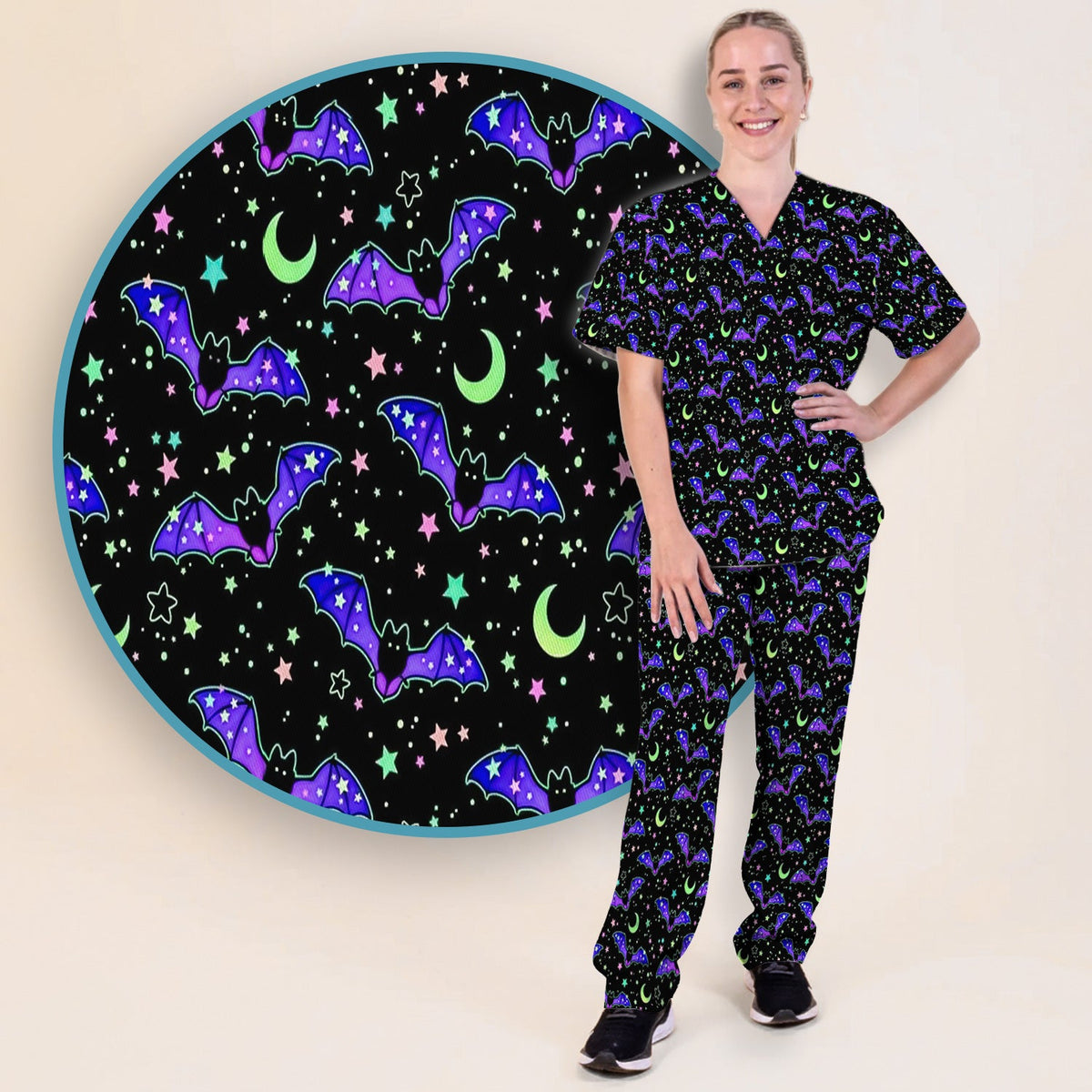 Spooky Celestial Bat Nurse Scrub Set