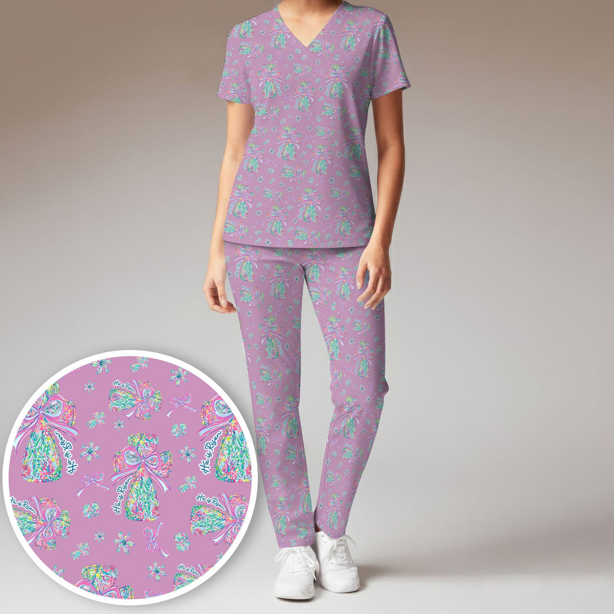 Colorful Bow Nurse Scrub Set