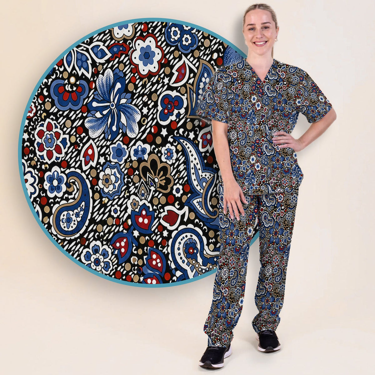Classic Paisley Floral Nurse Scrub Set