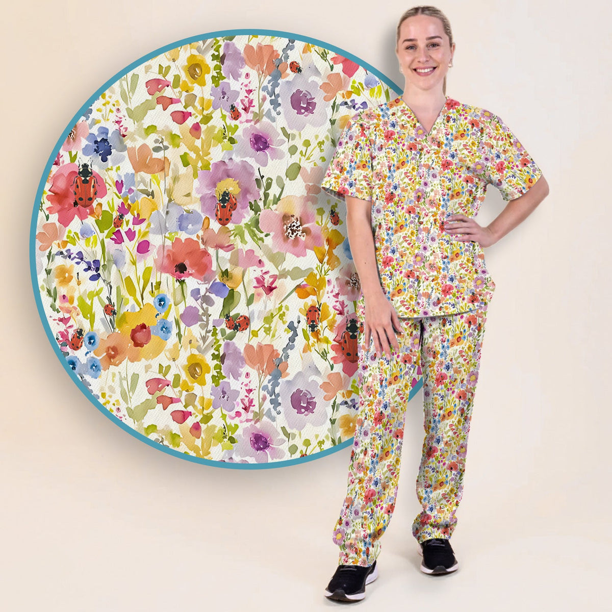 Wildflower Ladybug Garden Nurse Scrub Set