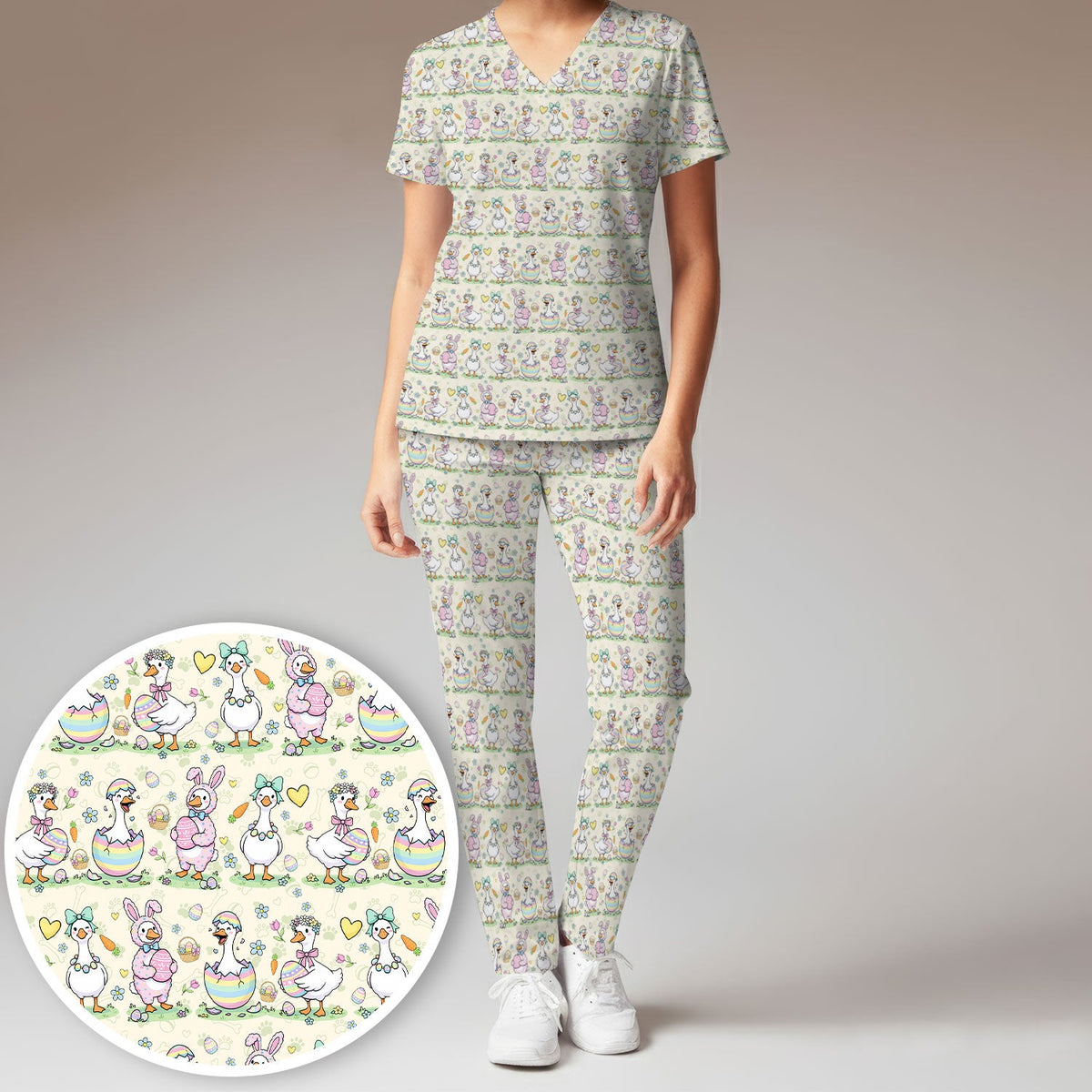 Spring Easter Goose Bunny Nurse Scrub Set
