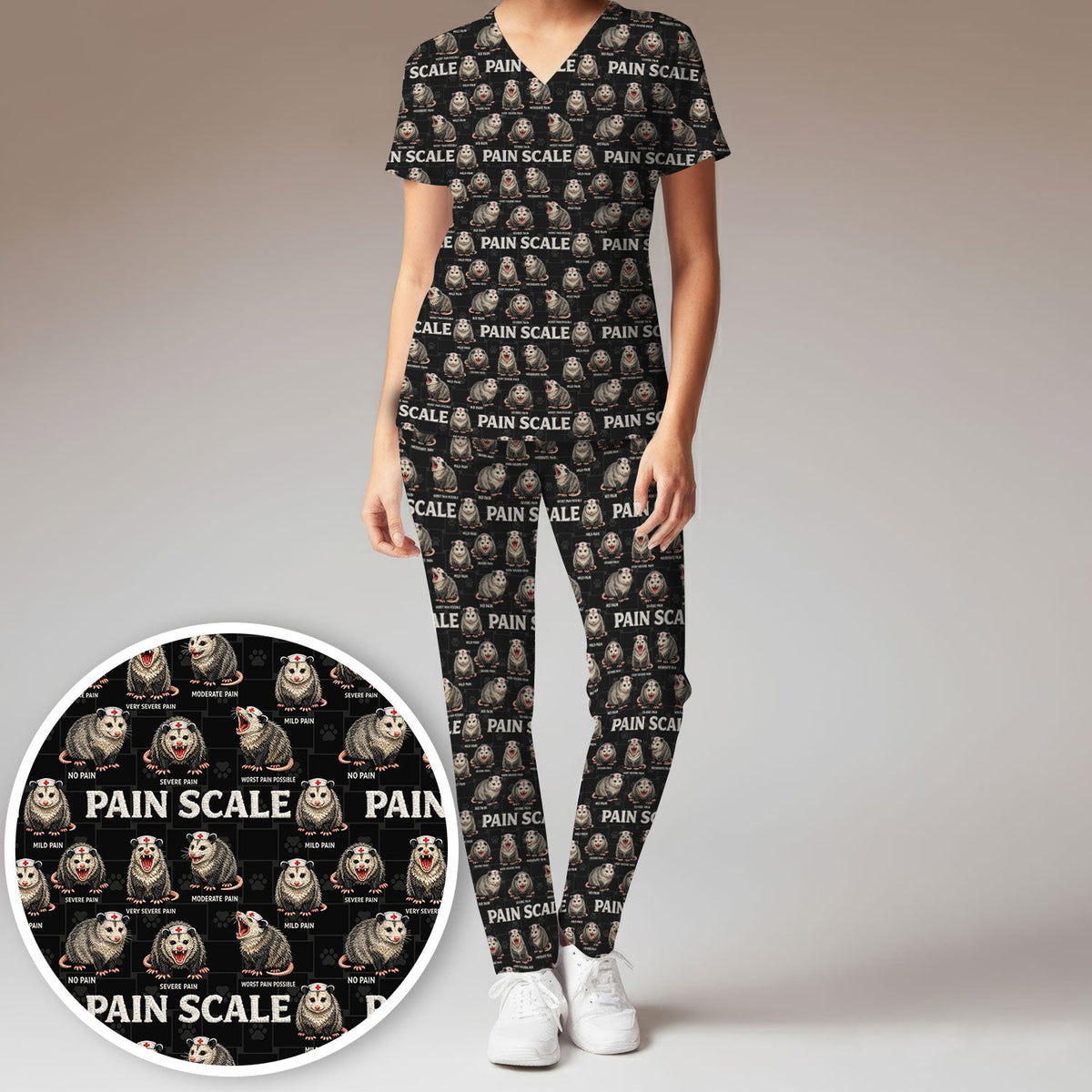 Edgy Possum Pain Scale Nurse Scrub Set