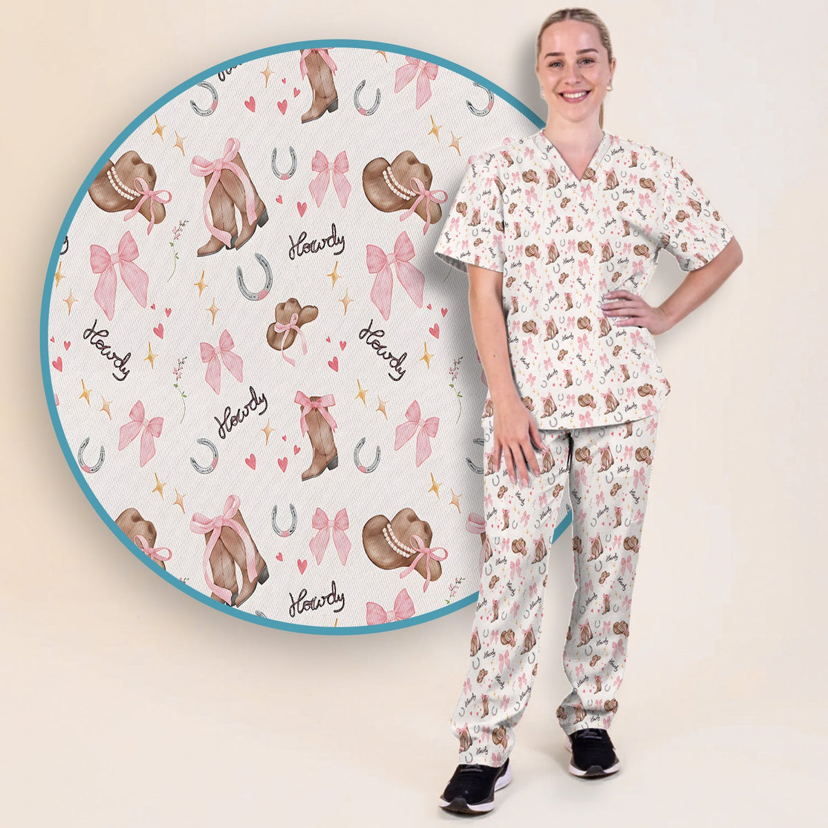 Pink Cowgirl Boots Nurse Scrub Set