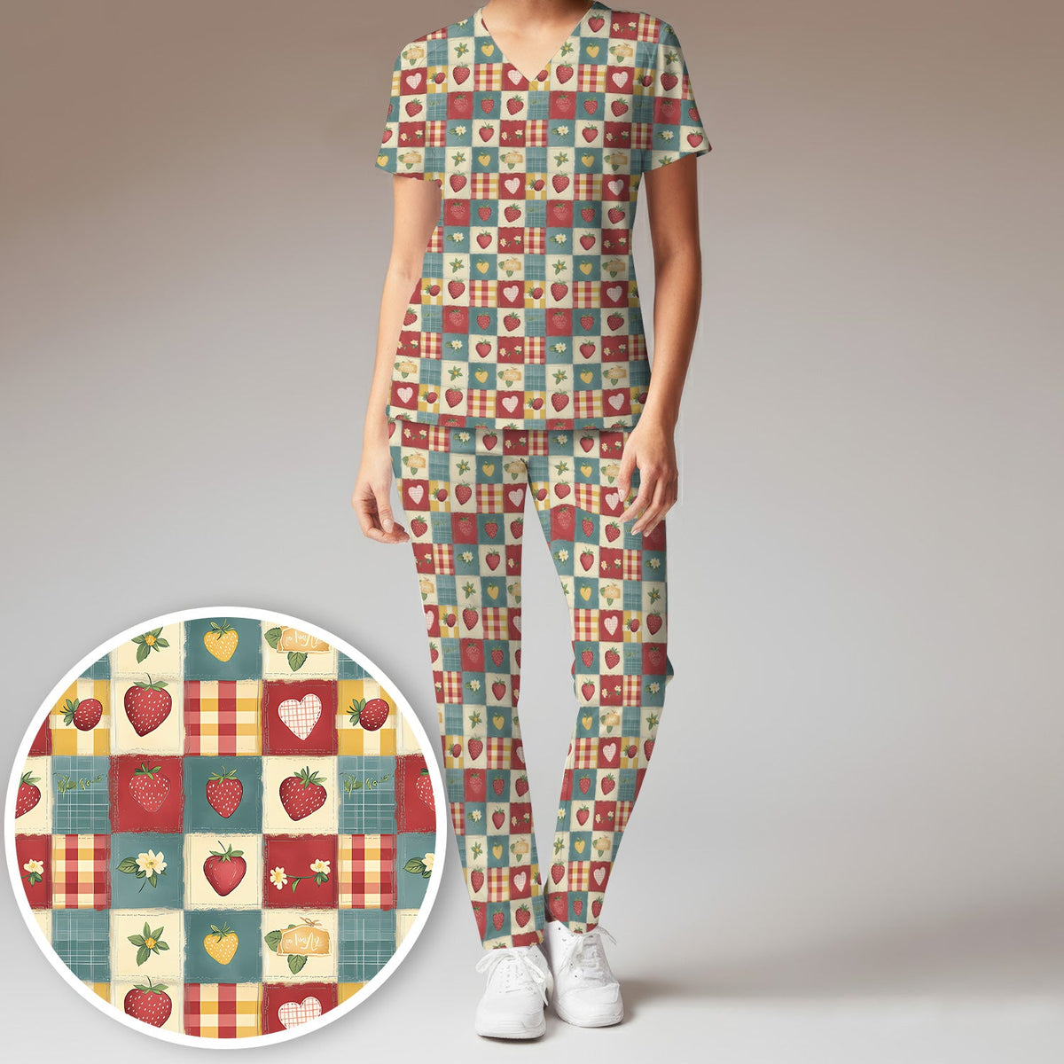 Strawberry Floral Patchwork Nurse Scrub Set