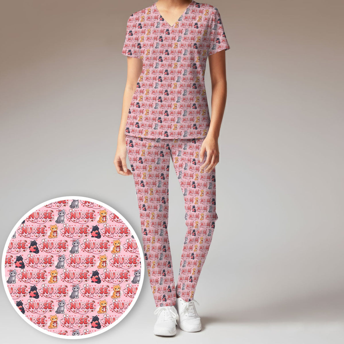 Cat Heart Nurse Scrub Set - Valentines Day Gift
