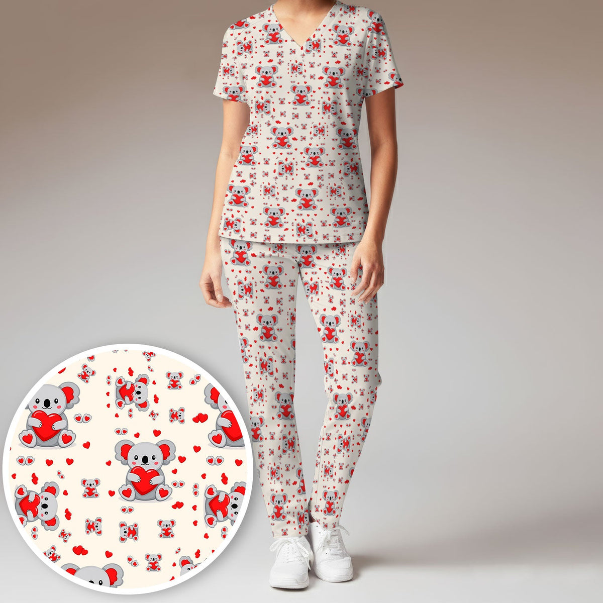 Valentine Koala Heart Nurse Scrub Set