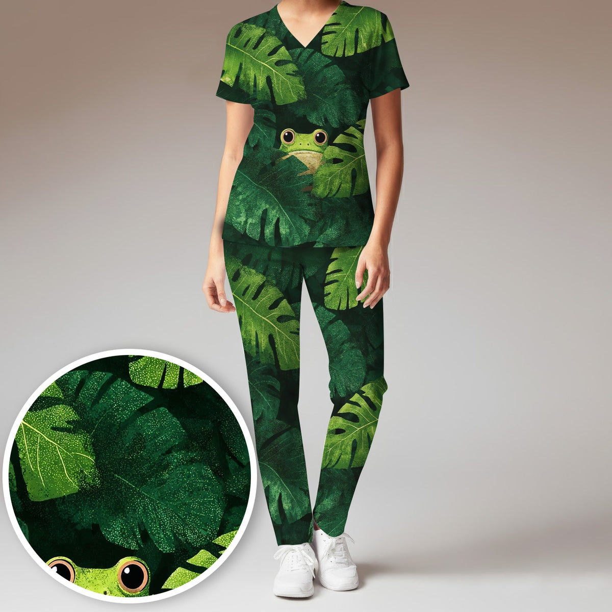 Frog Jungle Leaves Nurse Scrub Set